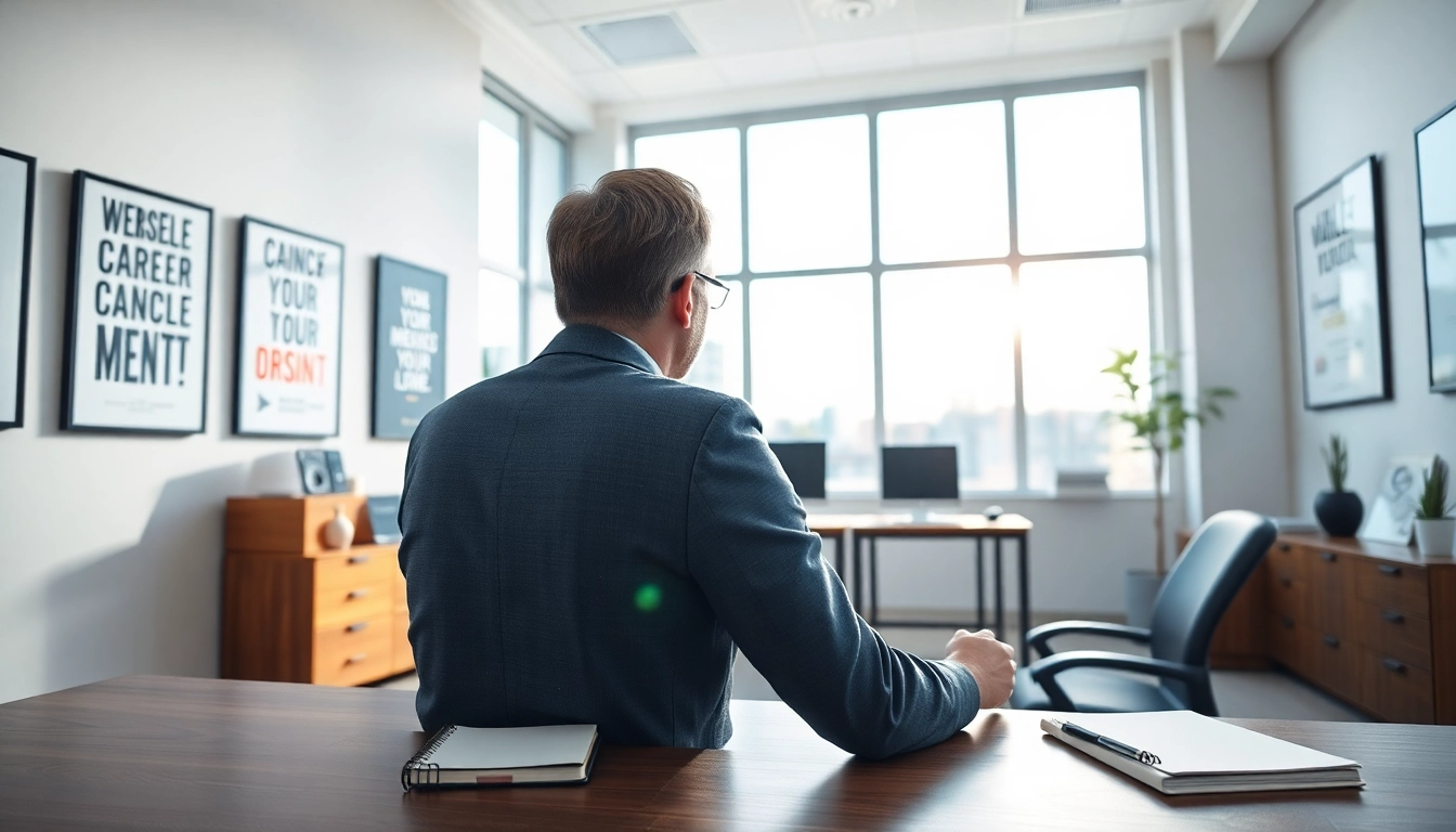 Career coaching session with a professional coach engaging a client in an office.