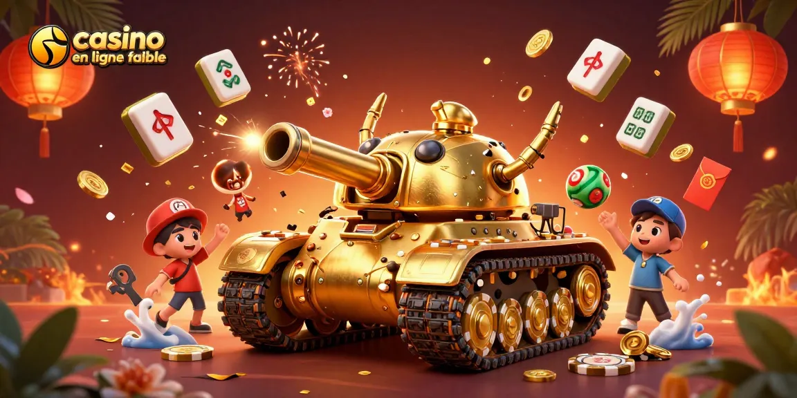 Plongez dans l'univers d'un casino en ligne fiable, avec un tank doré révélant un mini-casino fantastique.