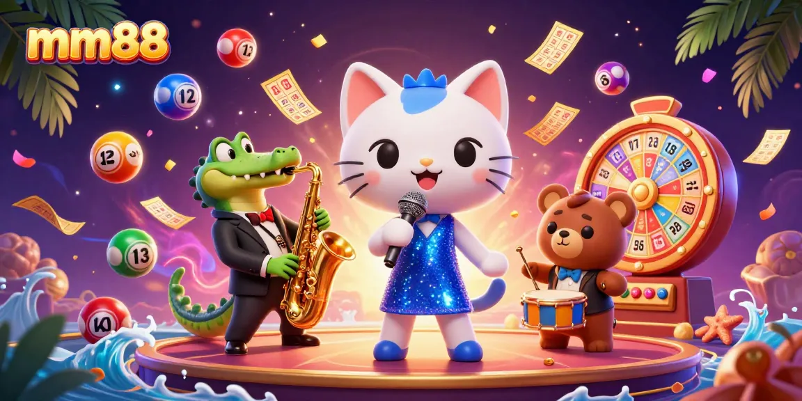 Engage in top-notch casino fun with mm88 featuring a jazzy cat singer and vibrant lottery elements.