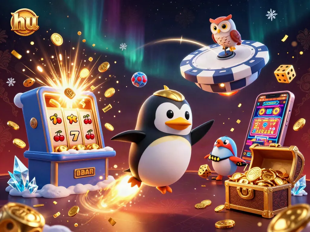 Experience thrilling slots and jackpots at hu with our vibrant 3D casino scene.