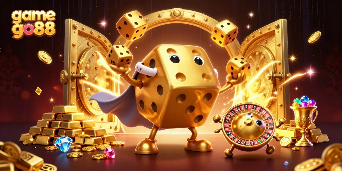Engage with game go88 through vibrant 3D illustration featuring dice, cards, and treasures.