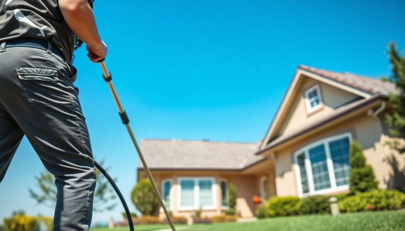 Roof Cleaning by a professional technician showcasing effective soft wash techniques on a home.