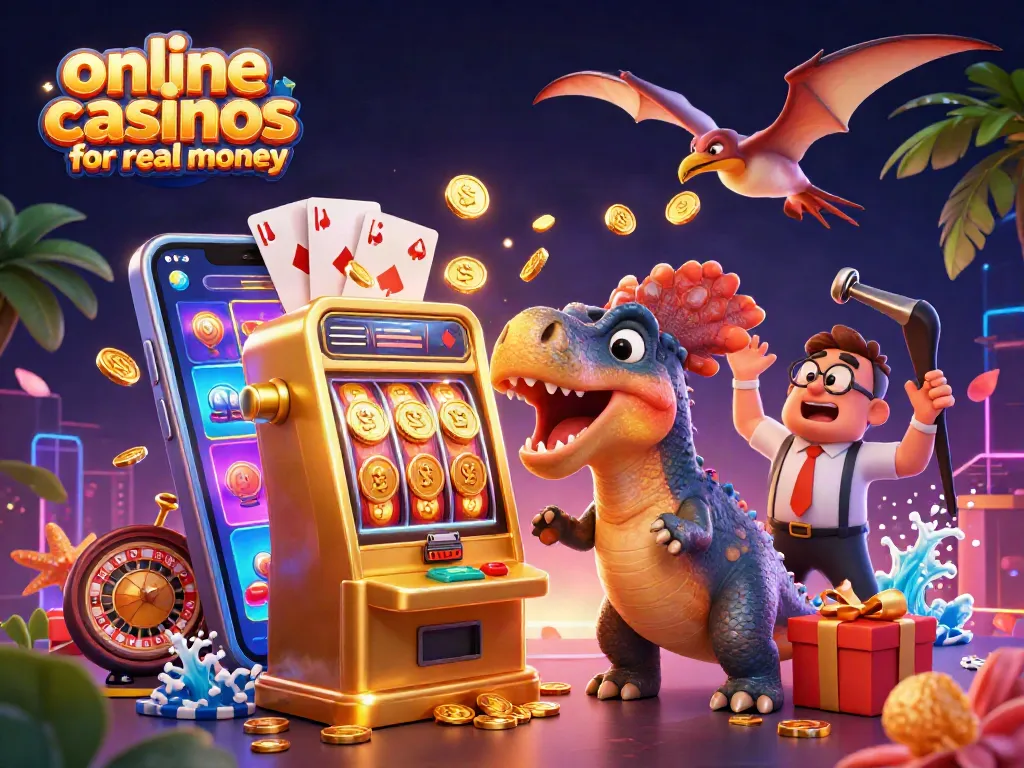 Experience online casinos for real money with thrilling jackpot moments in this vibrant 3D scene.