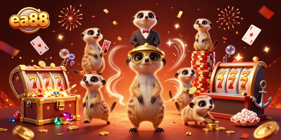 ea88 meerkats running an exciting casino operation with vibrant elements and golden treasures