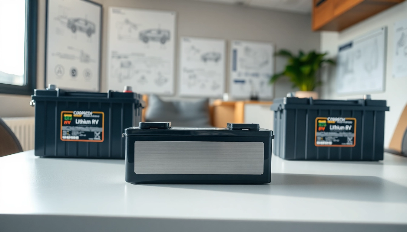 Showcase of lithium RV batteries highlighting durability and advanced technology in a bright setting.