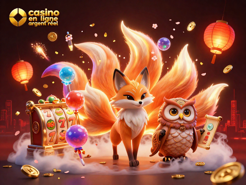 Jouez à casino en ligne argent réel avec une illustration dynamique de personnages et éléments de jeu captivants.