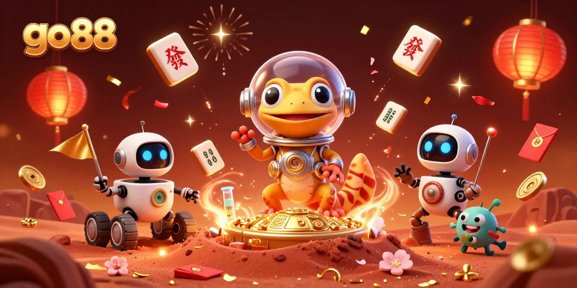 Experience go 88 as a Martian gecko wins at a vibrant alien casino celebration.