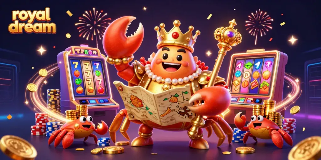 Top up Royal Dream di FLAZZ Gaming dengan koin emas dan simbol slot keberuntungan.