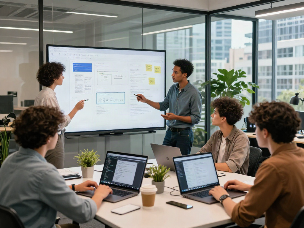 Collaborative tech team at work in a modern office integrating crushon software solutions.