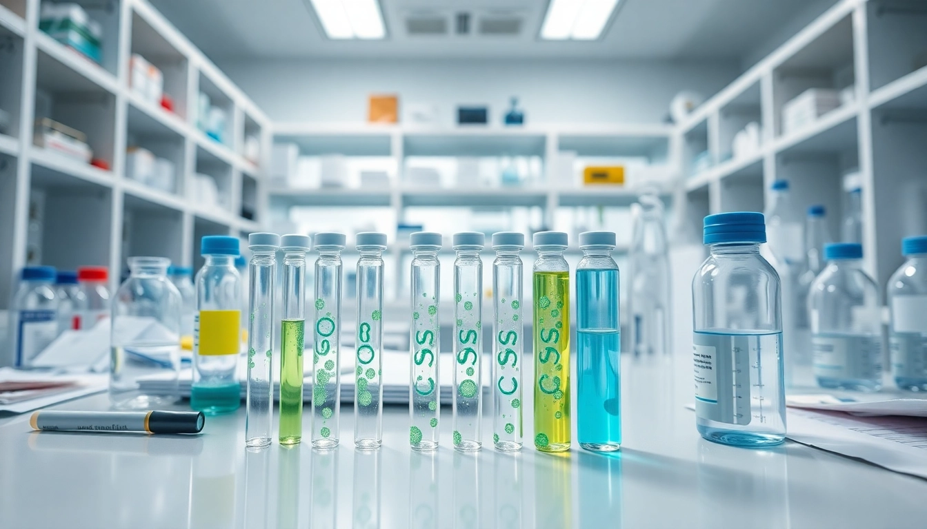 Explore peptides for sale displayed in a professional lab with scientific tools and bright lighting.