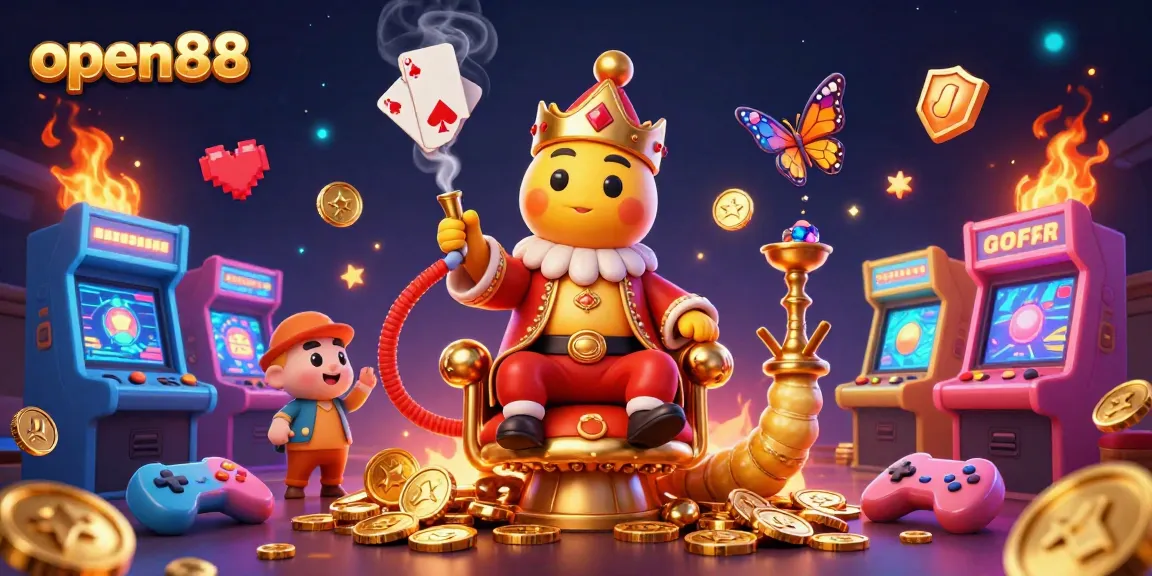 Bet and win with open88 as the caterpillar master creates poker symbols in a vibrant casino.