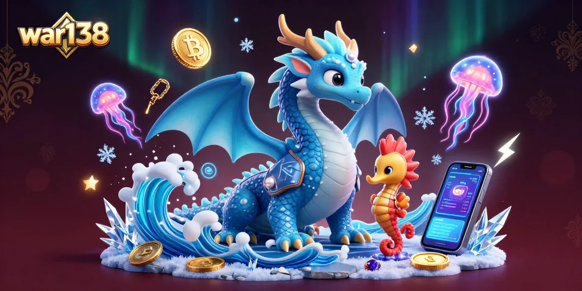 Spin and win on war138, featuring a dazzling underwater casino scene with a vibrant dragon and seahorse knight.