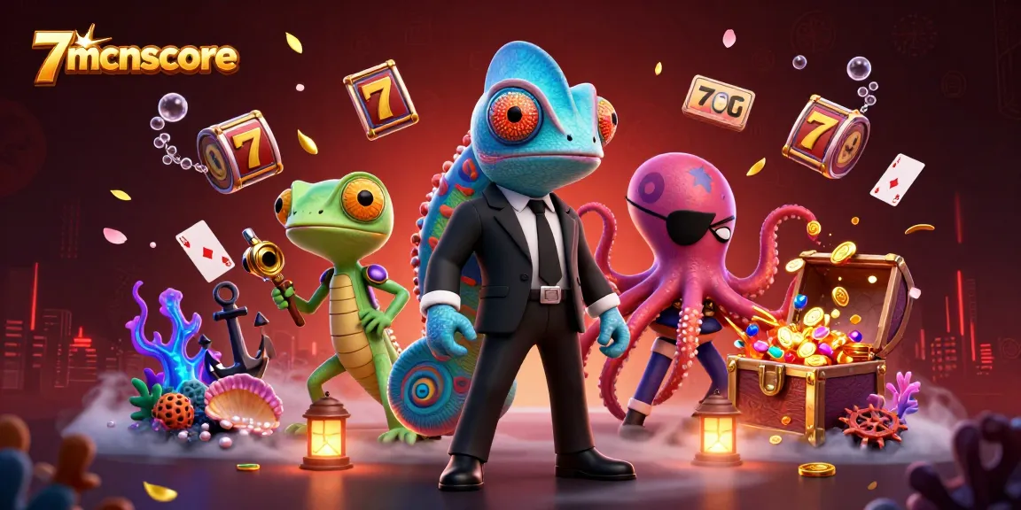 Experience thrilling wins with 7mcnscore in a colorful casino illustration featuring vibrant game elements.