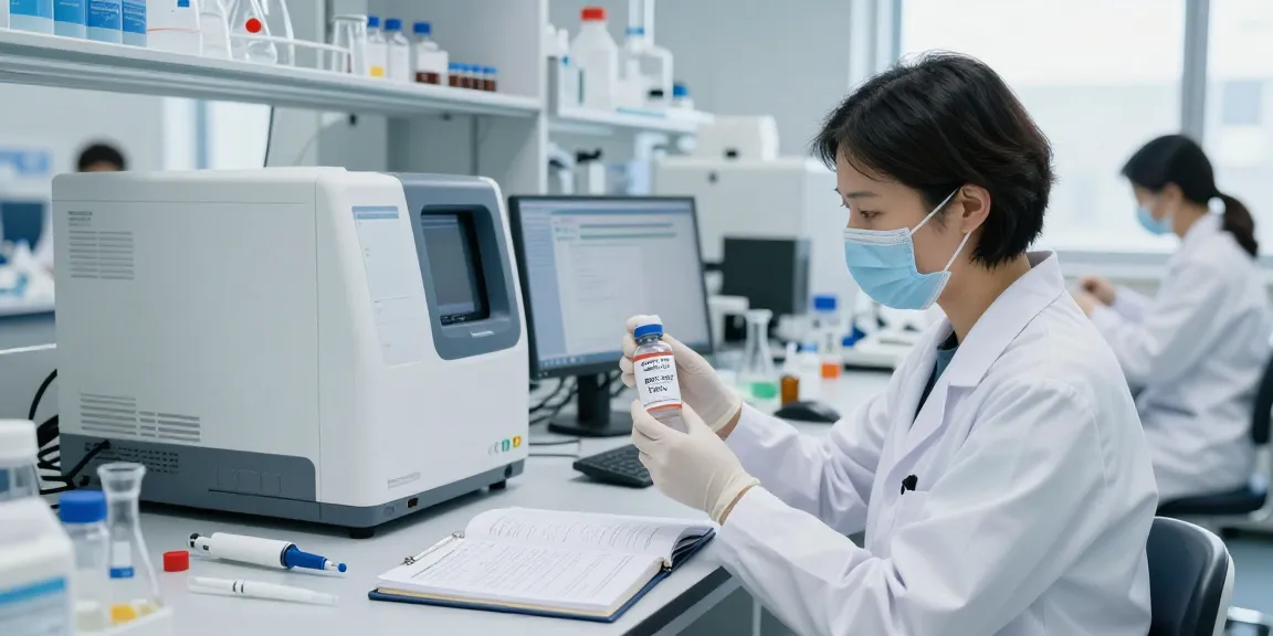 Researcher examining TB-500 in Klow Peptide Stack in a modern laboratory.