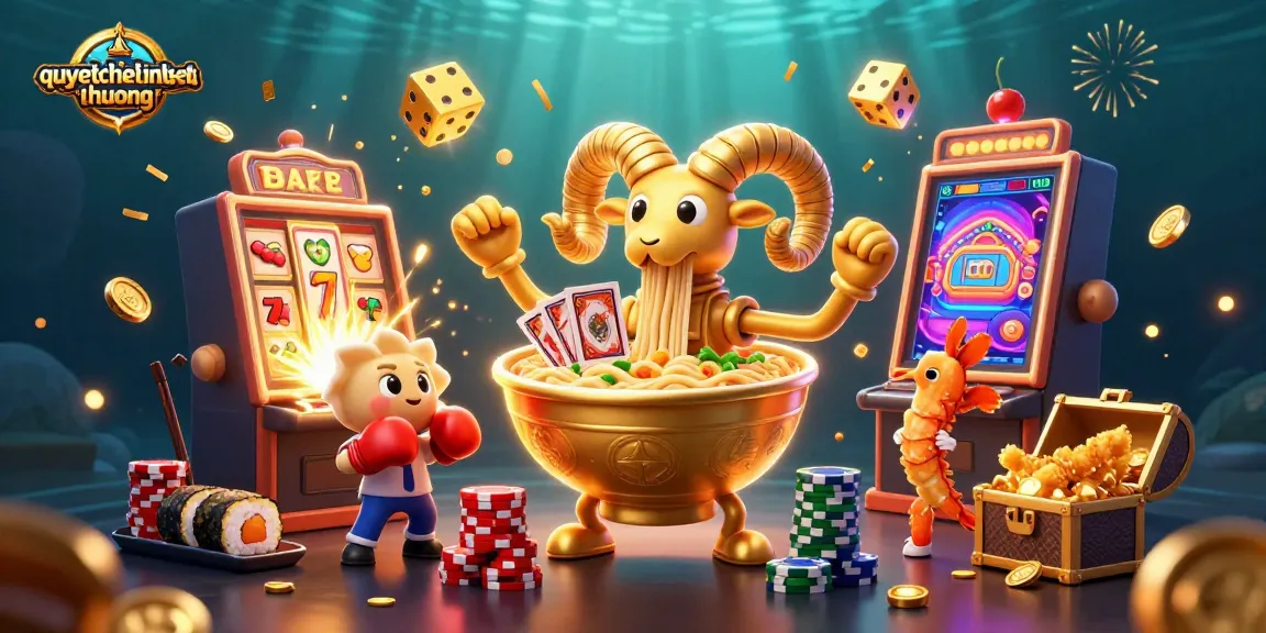 Experience the excitement of quyetchientienthuong with a vibrant 3D illustration showcasing casino characters and jackpot elements.