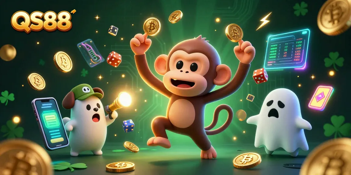 Experience thrilling gameplay at QS88 with vibrant crypto elements and engaging characters in a stunning 3D illustration.