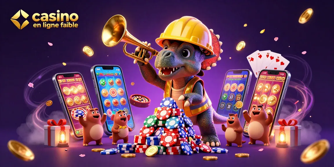 Des personnages animés et des jeux de casino en ligne fiable célèbrent le succès avec des jetons et des cartes.