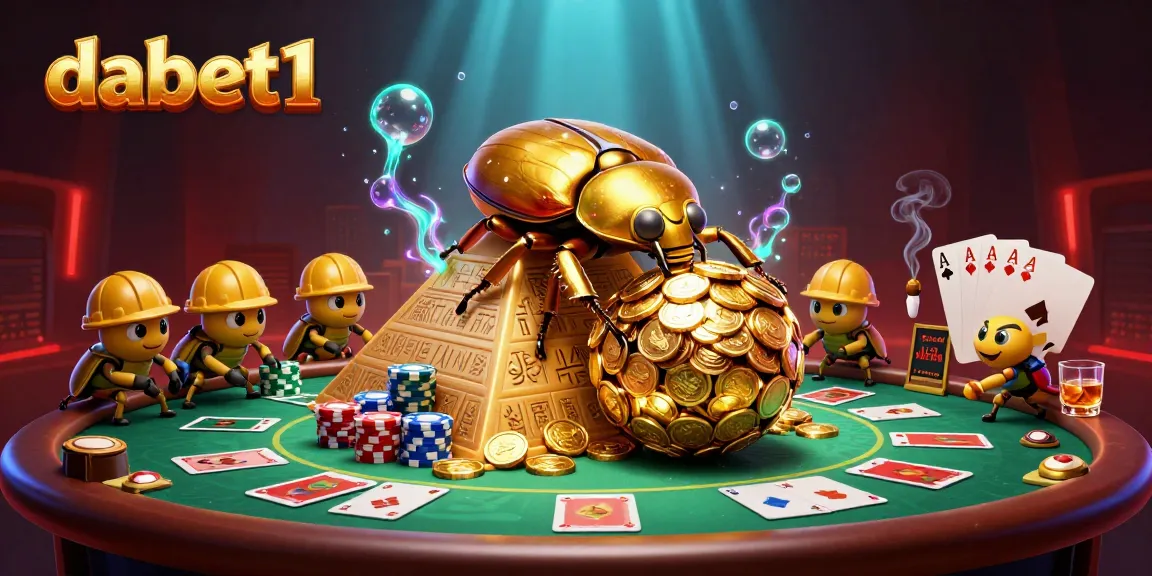 dabet1 features a vibrant scene with golden beetles and poker elements, showcasing casino excitement