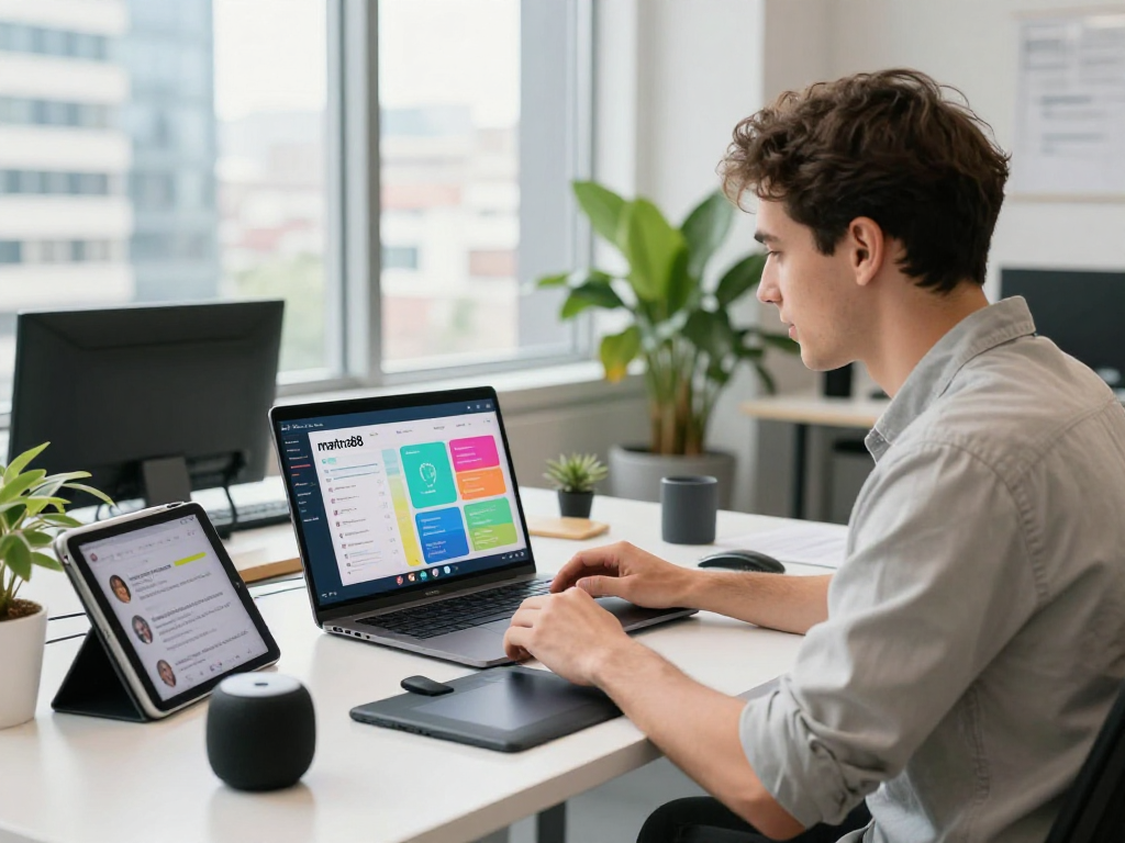 Dynamic workspace showcasing mantra88 software analytics in a collaborative tech environment.