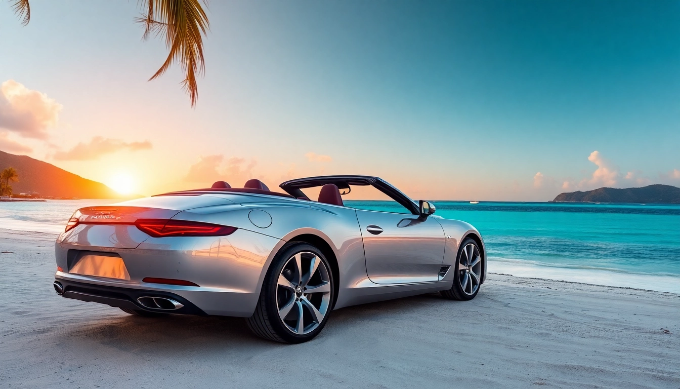 Experience premium car rental saint barth on a scenic beach with luxury convertibles.