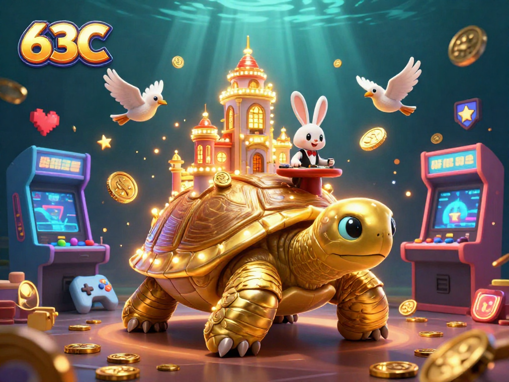 Personagens do 63C jogando em um cassino com um tartaruga dourada e dealer coelho.