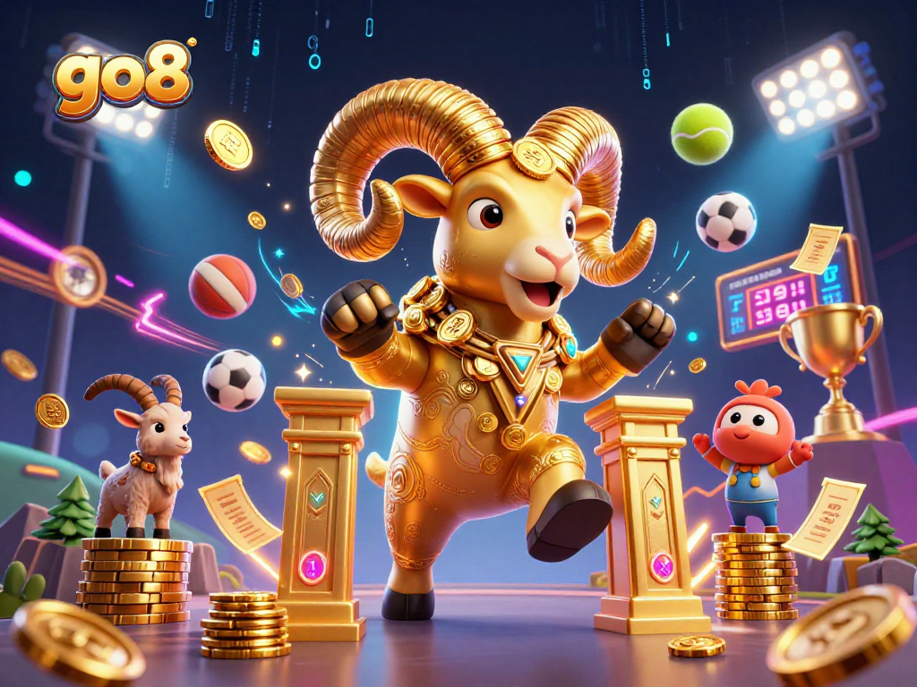 Win big with go8 at the vibrant casino scene, filled with gold and sports action.