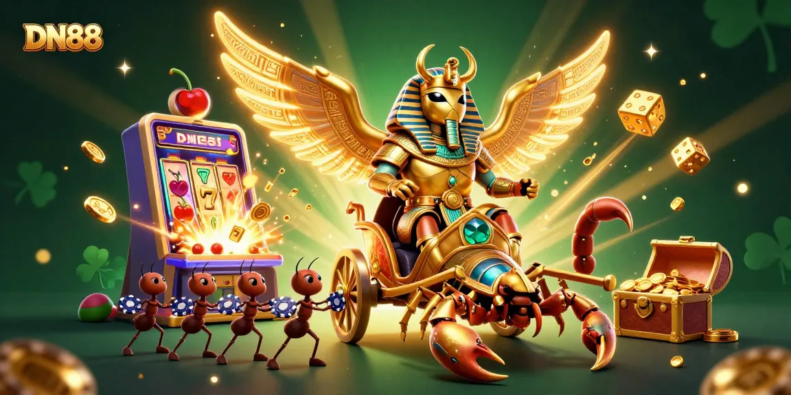 Experience thrilling gameplay at DN88 featuring an amazing golden scarab and jewel-encrusted elements.