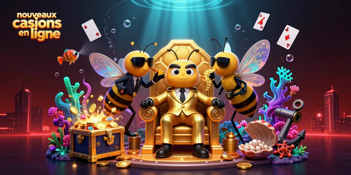 Illustration dynamique des nouveaux casinos en ligne avec un boss bourdon et des éléments de jeu