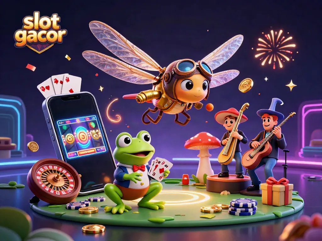 Slot gacor menampilkan pesawat helikopter capung dan bandar katak beraksi di kasino teratai.