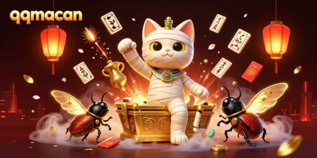 Experience thrilling adventures with qqmacan, as the Egyptian mummy cat and its companions join the casino vibe.