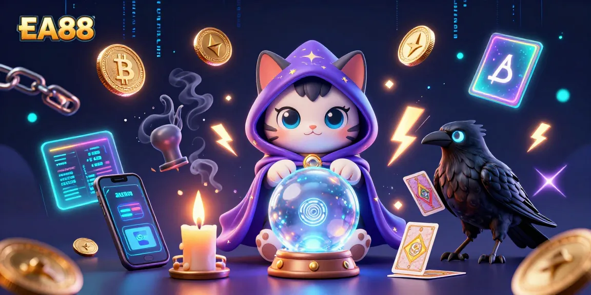 Join the excitement at EA88 with a mystical cat, raven, and stunning casino visuals.
