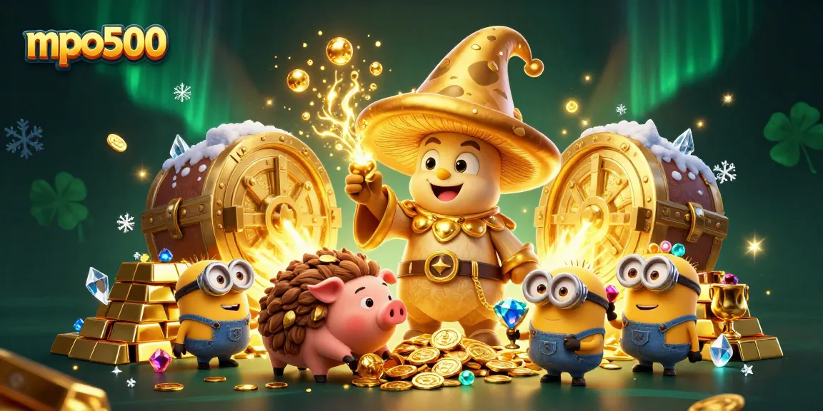 Experience the magic of mpo500 with golden treasures and enchanting characters in this vibrant casino scene.
