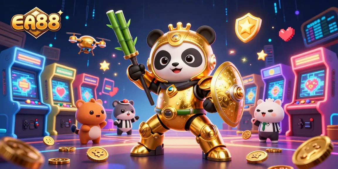 Experience the thrilling action of ea88 through epic gaming with a golden panda and vibrant casino elements.
