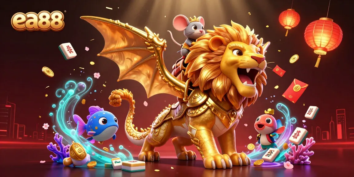 Experience the thrill of gaming at ea88 with a dynamic scene of a chimera and lucky symbols.