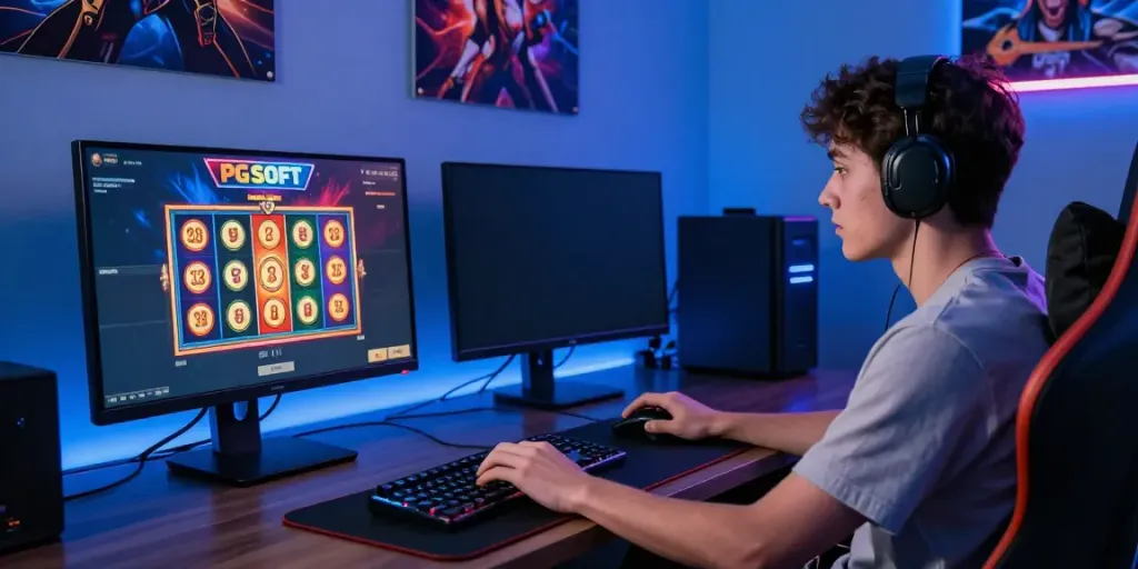 Player enjoying slot gacor games on a vibrant gaming setup in 2026.