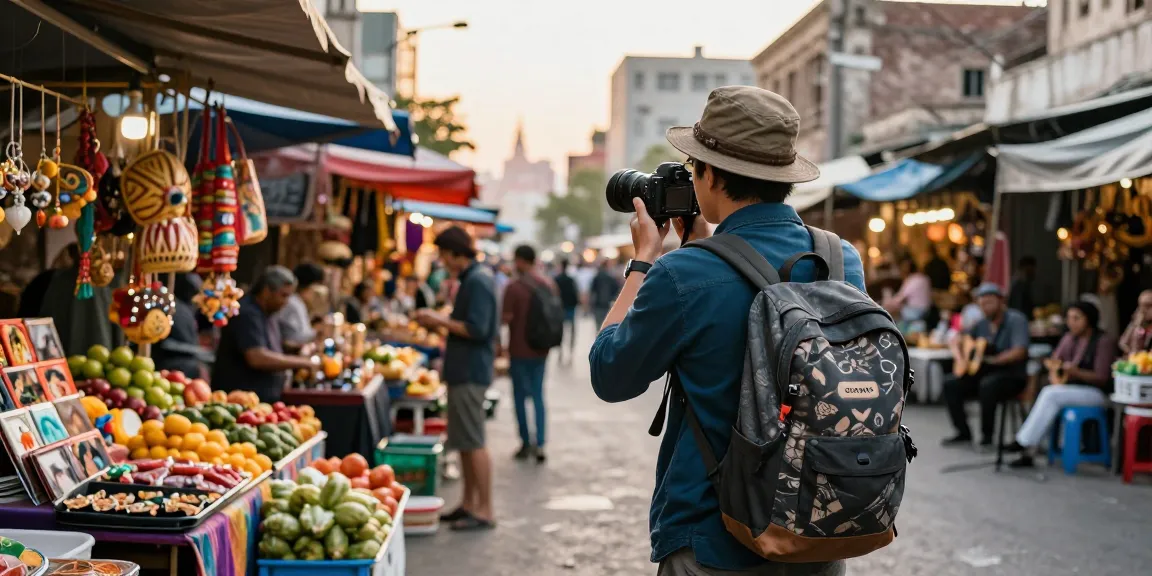 Vibrant city market scene capturing traveler's adventure with NAGA2000.