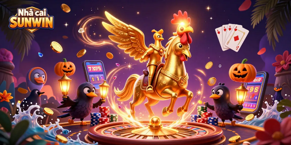 Engage in thrilling gameplay at Nhà cái SUNWIN with 3D characters amidst a vibrant casino scene.