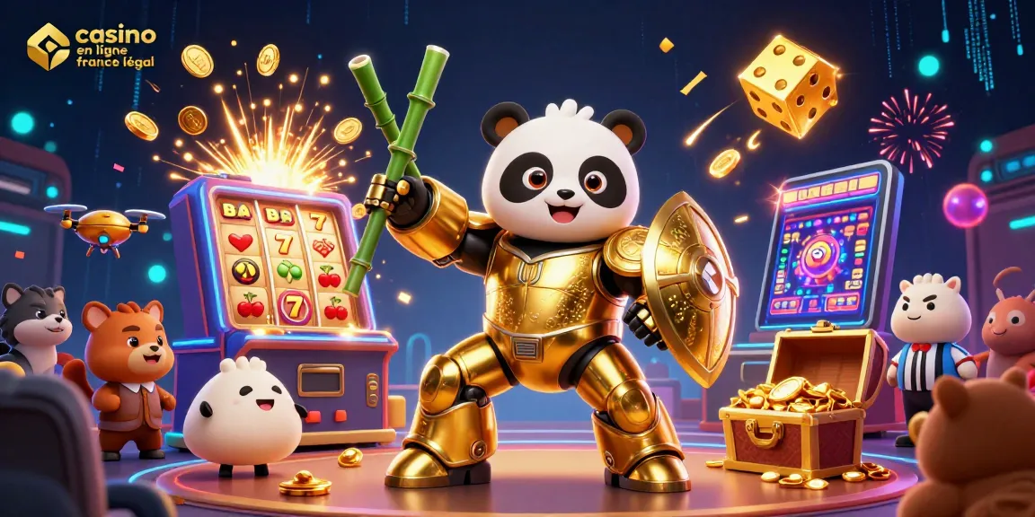 casino en ligne légal en France : plongez dans l'univers des jeux avec panda doré et robot au jackpot éclatant.