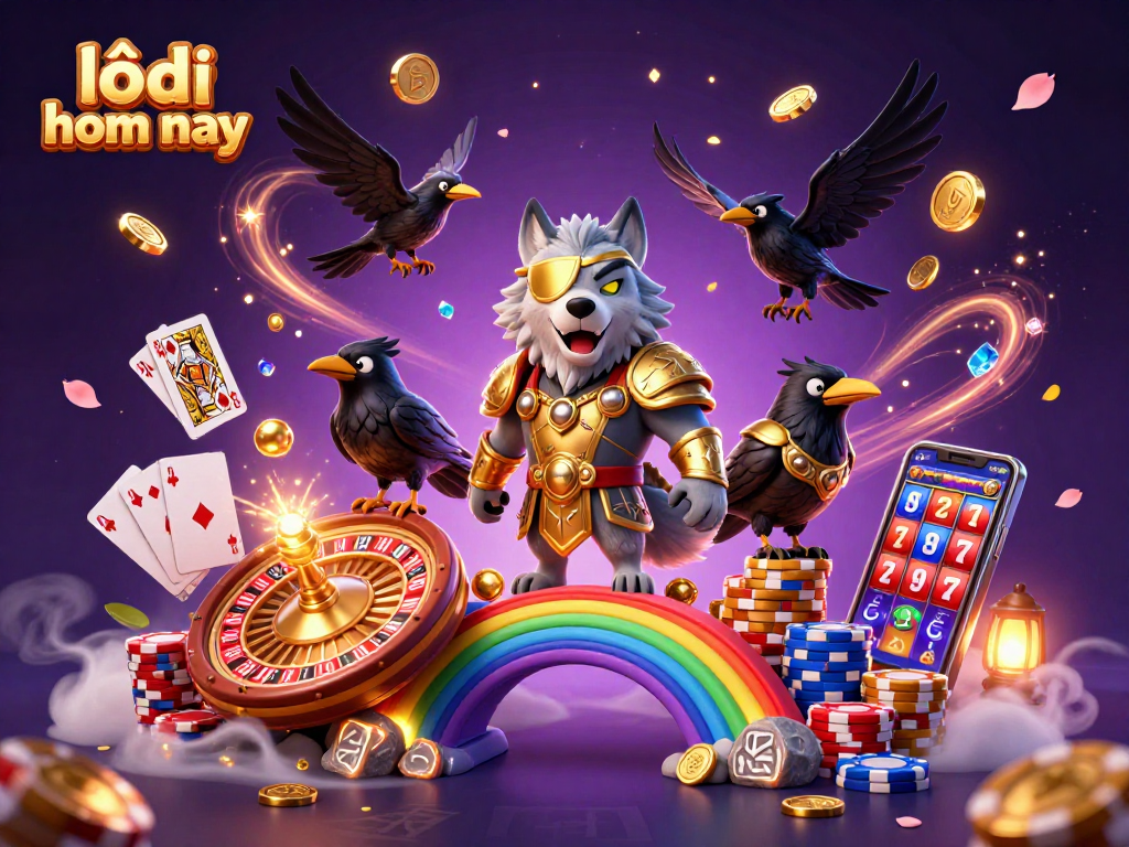 Engage with lô đề hôm nay through a vibrant 3D scene showcasing casino elements and mythological characters.