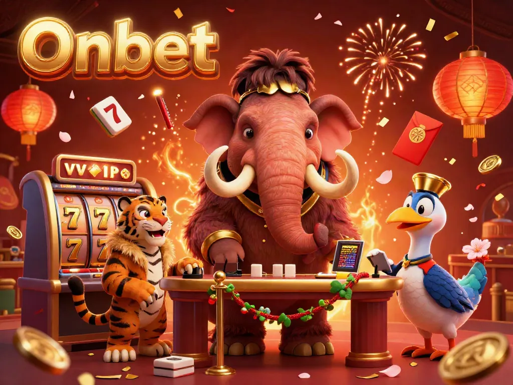Experience Onbet's vibrant casino scene with a woolly mammoth bouncer, saber-tooth tiger VIP, and dodo bird doorman.