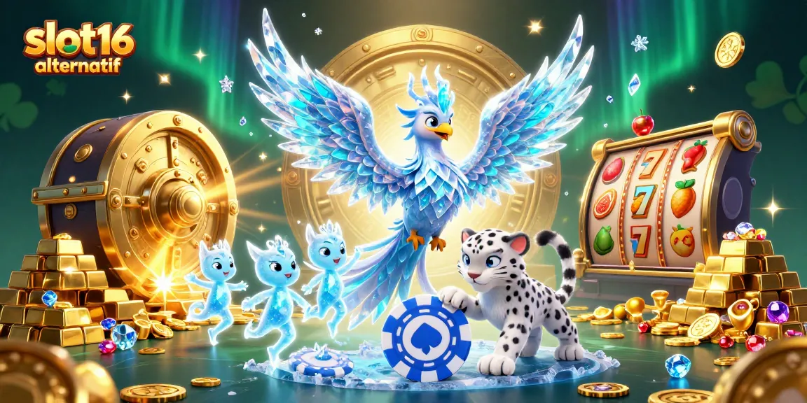 Experience slot16 alternatif with an enchanting 3D illustration of gambling elements and characters.