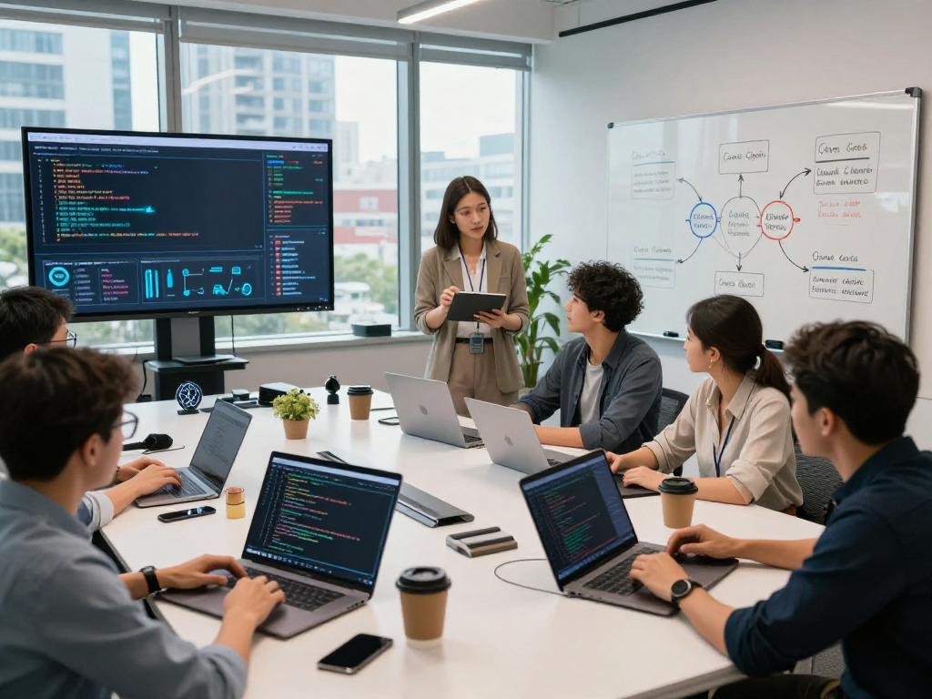 Collaborative team discussing acrossprotocol technology in a modern office setting.