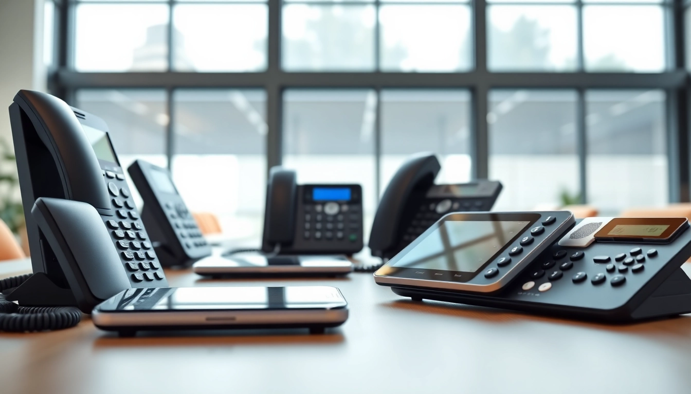 Explore this business phone system featured in a modern office with sleek devices.