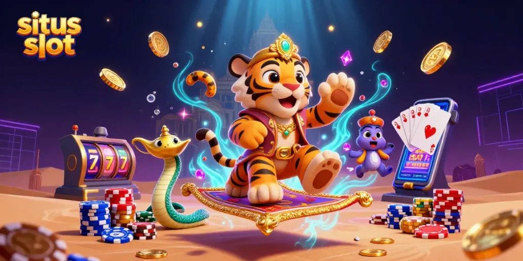 Permainan situs slot yang menghebohkan dengan karakter sultan harian dan simbol keberuntungan yang berpadu indah.