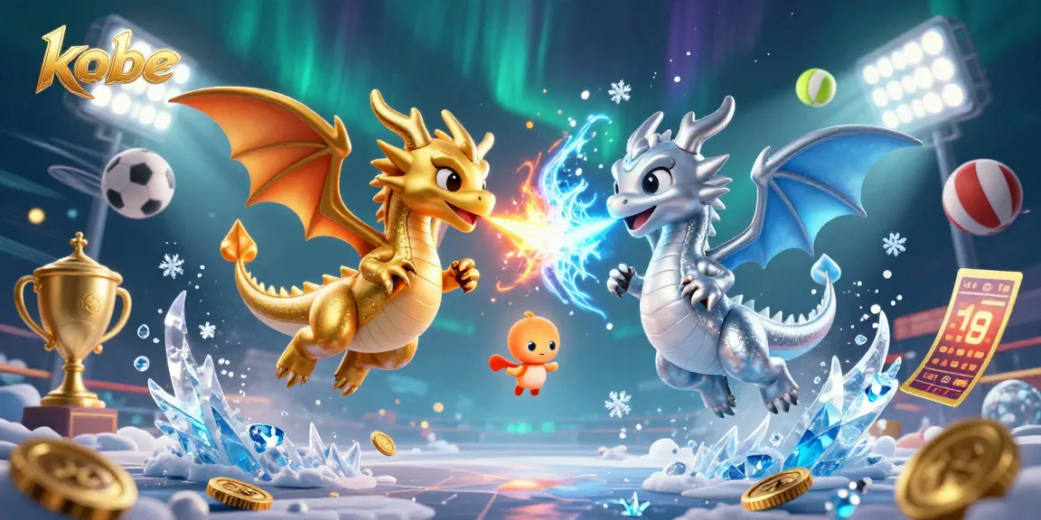 Kobe casino experience featuring cartoon dragons and dynamic sports betting elements in 3D.