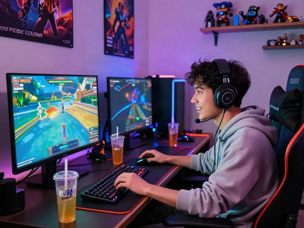 Player enjoying Du88 online gaming in an immersive setup with vibrant colors and gaming accessories.