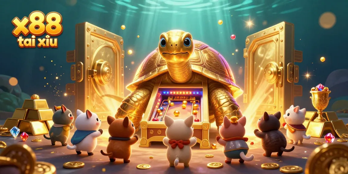 x88 tài xỉu players enjoying a vibrant 3D casino game scene with golden treasures