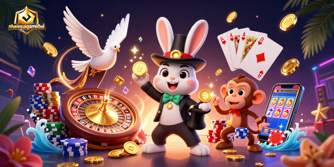 Enjoy thrilling gameplay at nhanquagamebai featuring a magician rabbit, dazzling coins, and exciting poker chips.