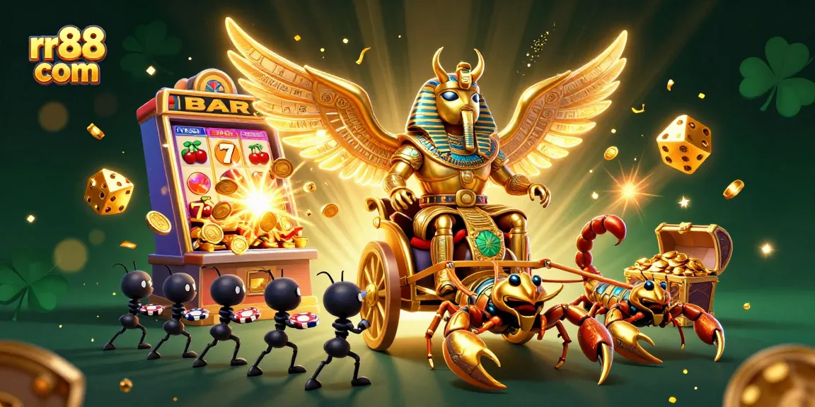 Spin and win big with rr88 com in a vibrant casino adventure featuring lucky symbols and gold!