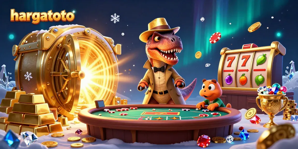 Experience the thrill at hargatoto with a clever velociraptor at a blackjack table, surrounded by treasures.